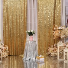 2Pcs 3Ft x 8Ft Gold Sequin Backdrop Curtain, Glitter Photography Background, Seq
