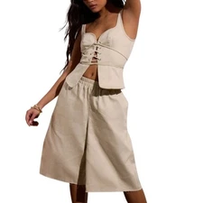 Musera Apricot Sleeveless Lace Up Sweetheart Casual Sexy Corset Tank Top Medium 