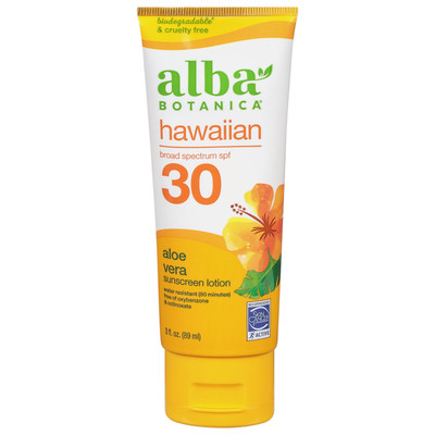 Alba Botanica SPF 30 Aloe Vera Hawaiian Sunscreen Lotion 3 Fl Oz Water Resistant