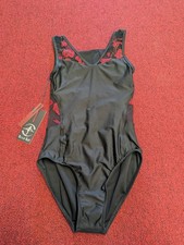 Wear Moi Petunia Black With Red Floral Mesh Lace Tank Open Back Leotard Ballet