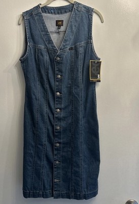 NWT Lee Heritage Rider Denim Dress Size  S Sleeveless V-Neck Mini Button Front