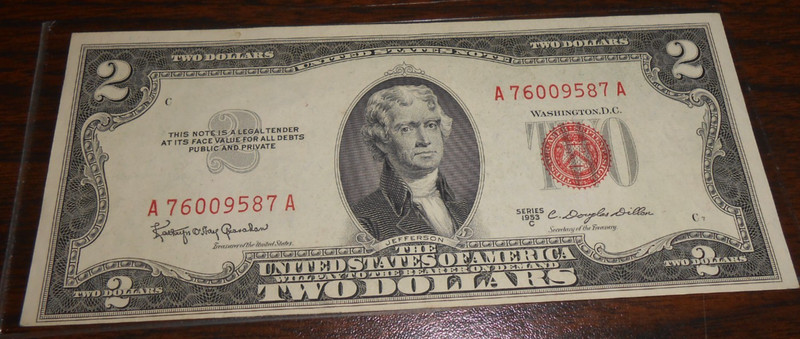 $2 RED SEAL NOTE- VF + - 1953 C - A 76009587 A