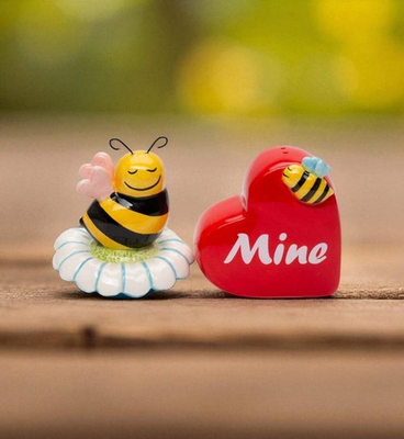 #ad Ceramic Bee Mine Salt and Pepper Shakers Kitchen Decor Valentines Decor Bee L $19.99