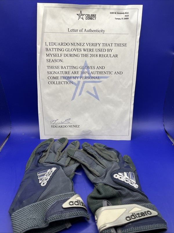 Boston Red Sox Eduardo Nunez Game Used Batting Gloves Signed From 2018 W/COA 399
