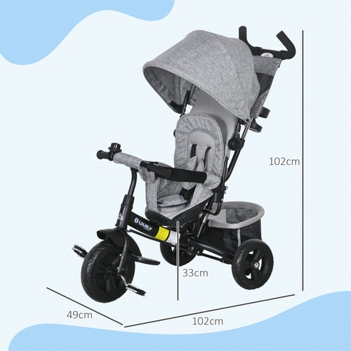 HOMCOM 6 in 1 Kids Trike, Stroller with Parent Handle, Grey - Picture 3 of 12