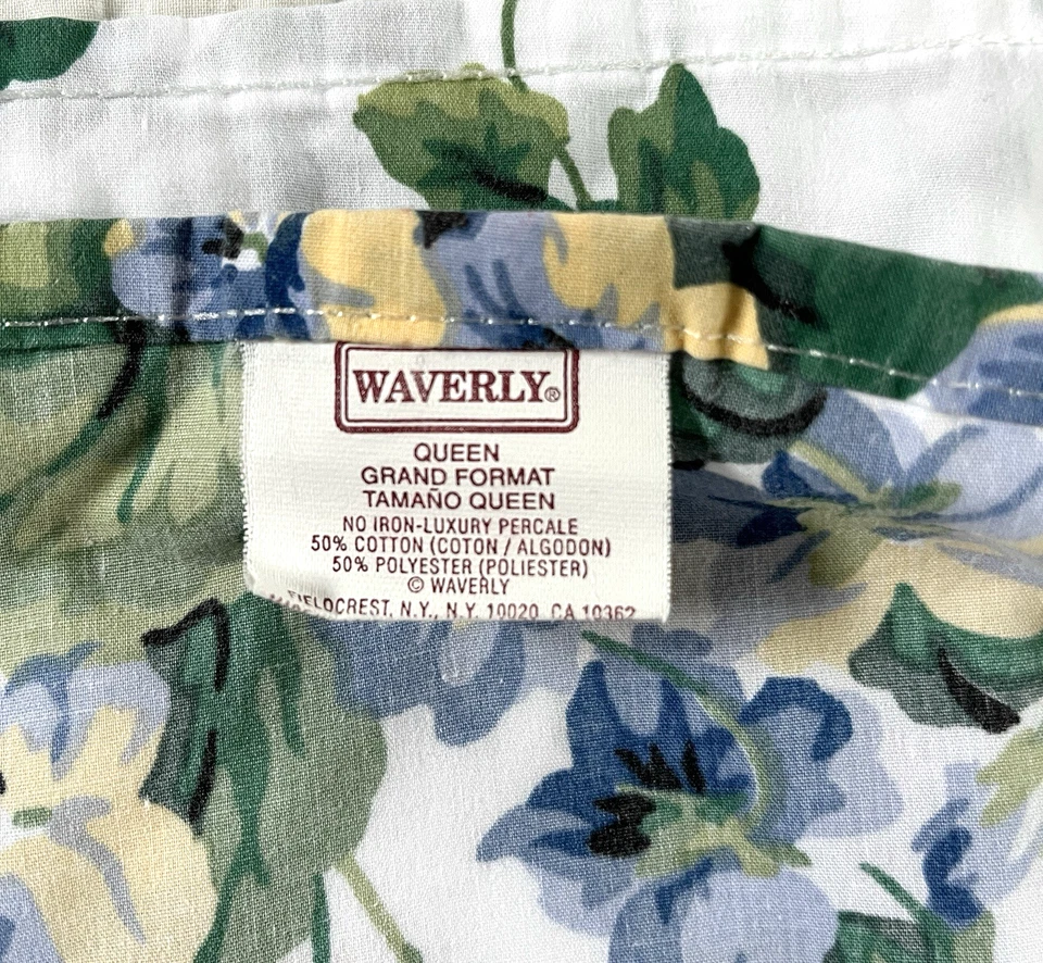 Sábana plana vintage Waverly DULCES VIOLETAS hojas de hiedra reina azul verde usada en excelente estado Foto 3 de 4