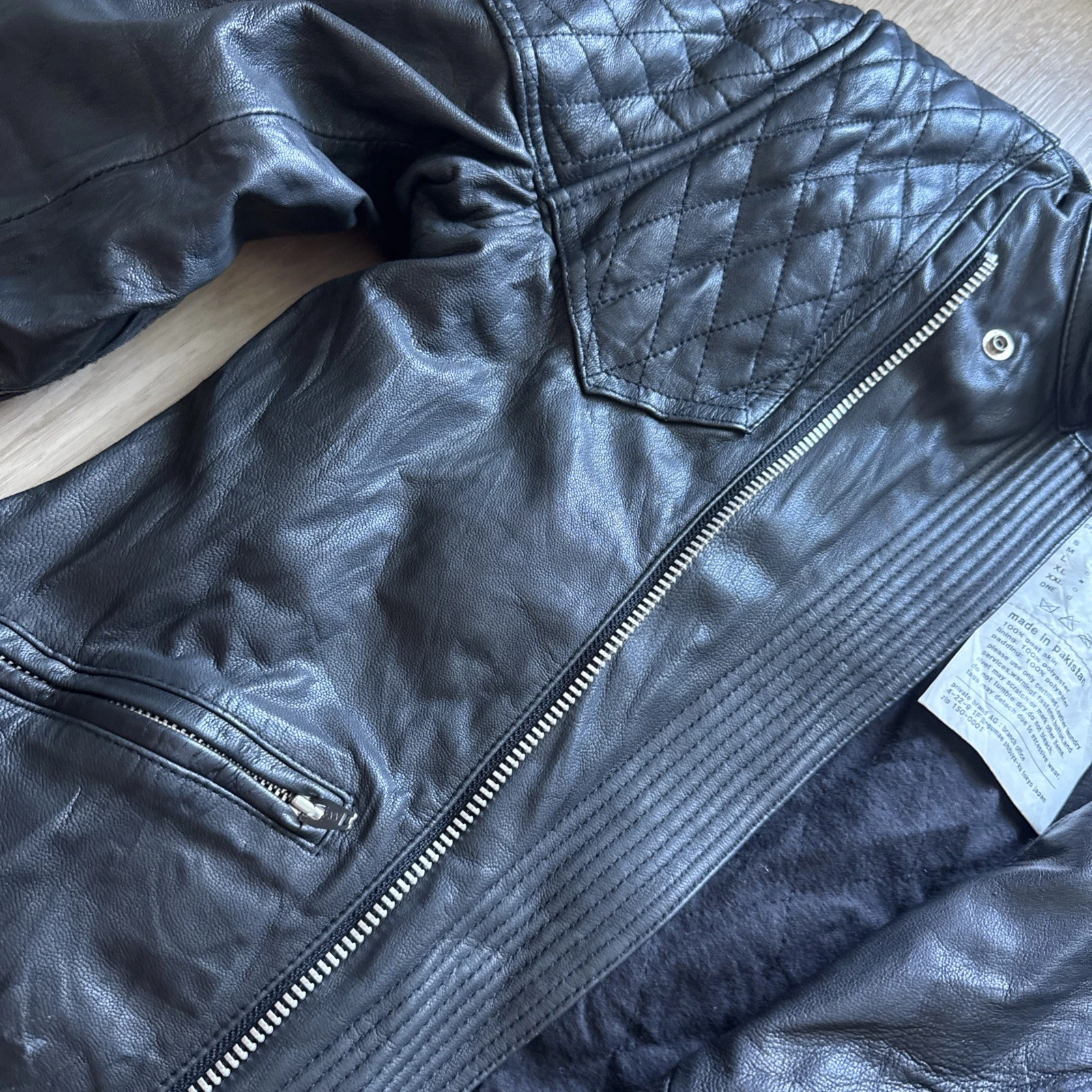 Private Brand AG Black Goat Leather Biker Jacket Quilted Moto XL Japanese Brand image 8