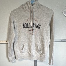 Hollister California Logo Pullover Hoodie Gray Fleece Cotton Blend Womens XS