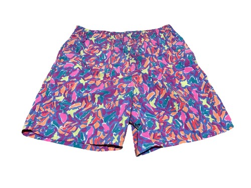 Vintage 80s Surf  Neon Geometric Swim Shorts Suit Trunks Men's Size Medium