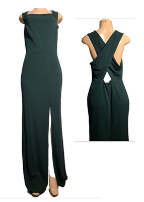 After Six Size M Green Maxi Dress, Sleeveless Halter Criss Cross, Side Slit