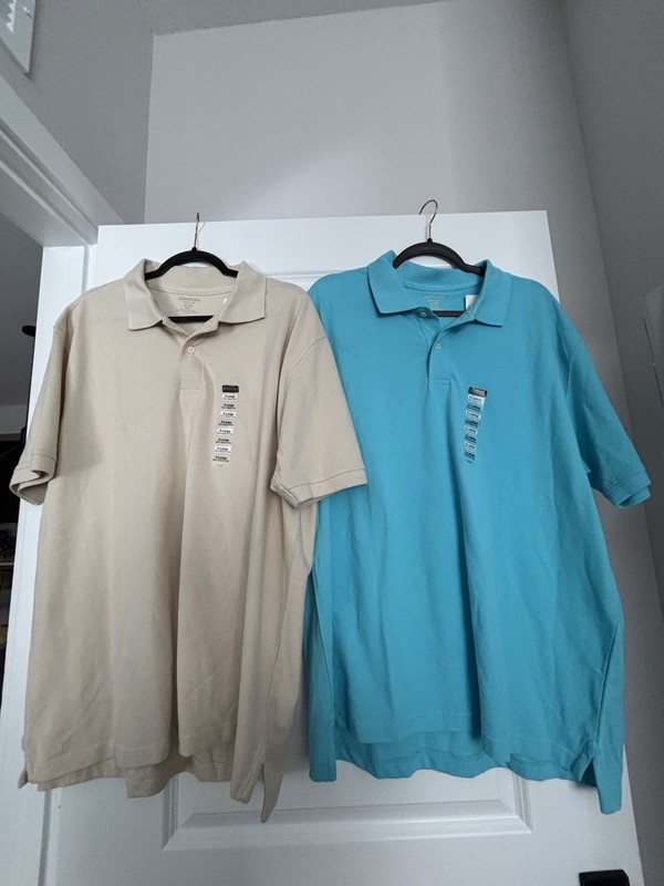 St John’s Bay NWT Men’s Lot (2) Size XL Blue And Tan Polos