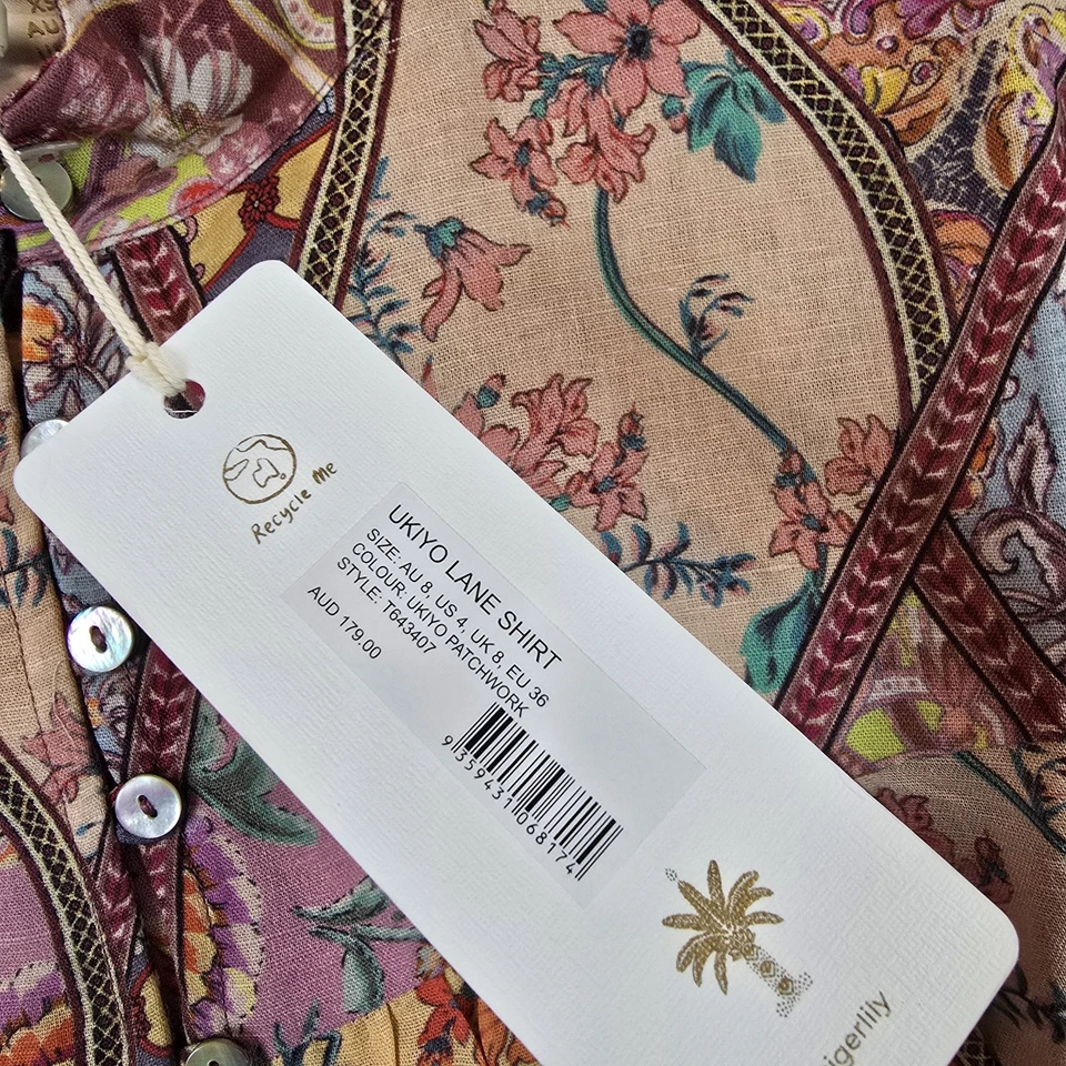 Tigerlily Shirt & Shorts Womens 8 AU 4 US Floral 2 Piece Set Cotton Linen Boho - image 4 of 4