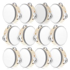 12 Pcs Tambourine Drum Bulk for Adults Hand Held Percussion Gift 4 Inch White
