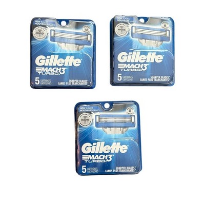 Gillette Razor Blades Men 15ct Blue Mach3 Turbo 5 Cartridges Per Pack Lot of 3