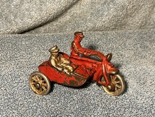 Vintage Hubley Cast Iron Cop Motorcycle with Side Car Rider original Red paint