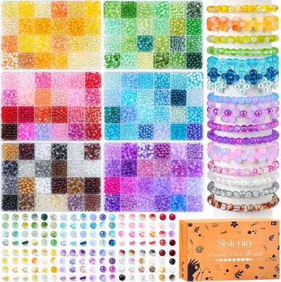 7200PCS 6Mm Glass Beads Bracelet Making Kit, 144 Colors Assorted Crystal Beads f