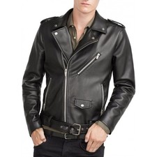 MENS BLACK GENUINE LEATHER BIKER JACKET MOTORCYCLE MOTO SLIM FIT COAT