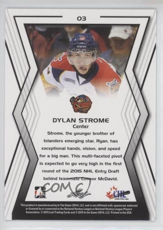 2014-15 Leaf ITG CHL Top Prospects Draft Rookies Blue /25 Dylan Strome #03 - Image 2 of 2