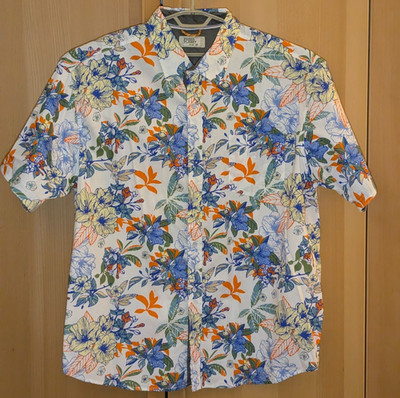 Free Planet Men's 100% Cotton Blue Orange White Floral Hawaiian Shirt 4XL