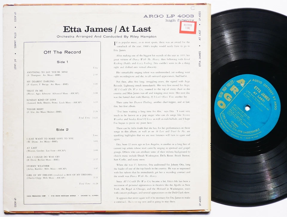 ETTA JAMES At Last! LP ARGO LP 4003 US 1960 MONO Funk Soul Blues - Image 2 of 4