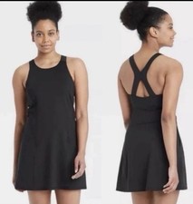 EUC TARGET All in Motion Black Tennis Dress S SHORTS GOLF RACERBACK POCKETS