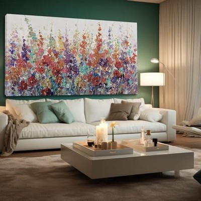  Floral Wall Art for Living Room/Decor 24''x 48''/ Blossom 24''x48'' Colorful