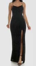 Speechless Women's Juniors Black Lurex Knit Corset Top High Slit Dress Size XS