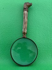 Handheld vintage mangifying glass dog head handle of heavy metal 10"