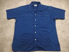 Vintage Mr Dee Cee Shirt Mens Large Blue Button Up Stitching Made In USA