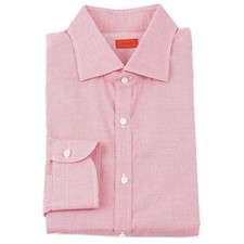 Isaia Napoli Regular-Fit Pink and White Woven Cotton Dress Shirt 17 x 35