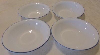 4 Corelle Provencal 7 1/4'' Soup Cereal Bowls Smooth White Medium Blue Rim VGC!