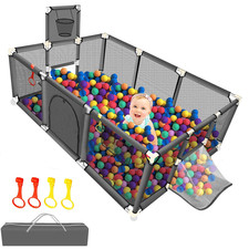Large Baby Playpen 74'' 50'', Ball Pit for Toddlers Babies with Basketball Hoop