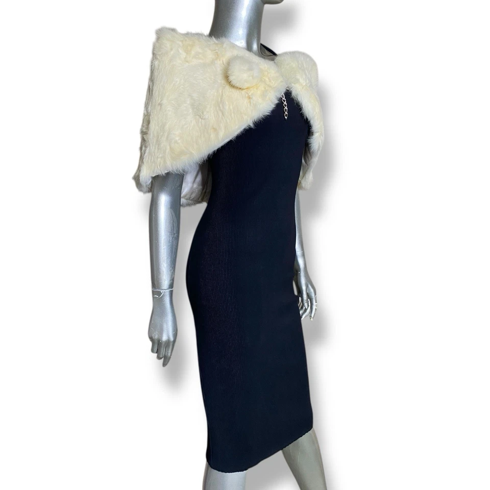 Vintage White Fur Stole Rabbit Shoulder Shawl Shrug Wrap - Image 4 of 4