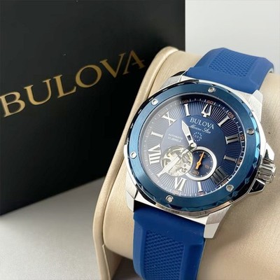 Bulova Marine Star 98A303 Men's Automatic Watch Blue Dial Rubber Strap