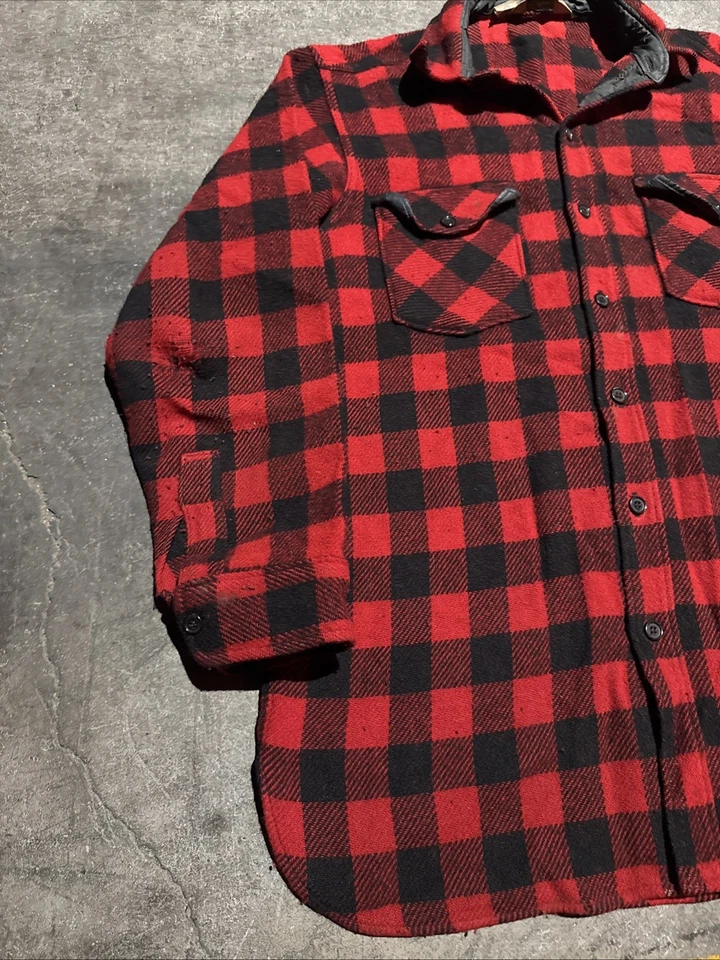 Vintage LL Bean Shirt Mens Red Buffalo Plaid Flannel 90s Wool Lumberjack - Image 2 of 4