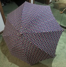 Vintage PK Polan Katz Umbrella Navy with Confetti Dots  Carved Wood Handle