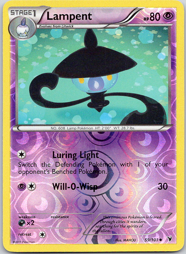 Pokemon Lampent 59/101 Noble Victories Uncommon Reverse Holo NM TCG