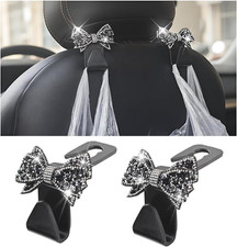 Bling Car Headreat Hook, 2PCS Crystal Rhinestone Cute Bow Vehicle Seat Back Hang