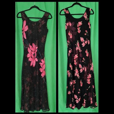 Vintage Reversible Floral Maxi Dress Jacket Set Black Pink 90s Y2K M