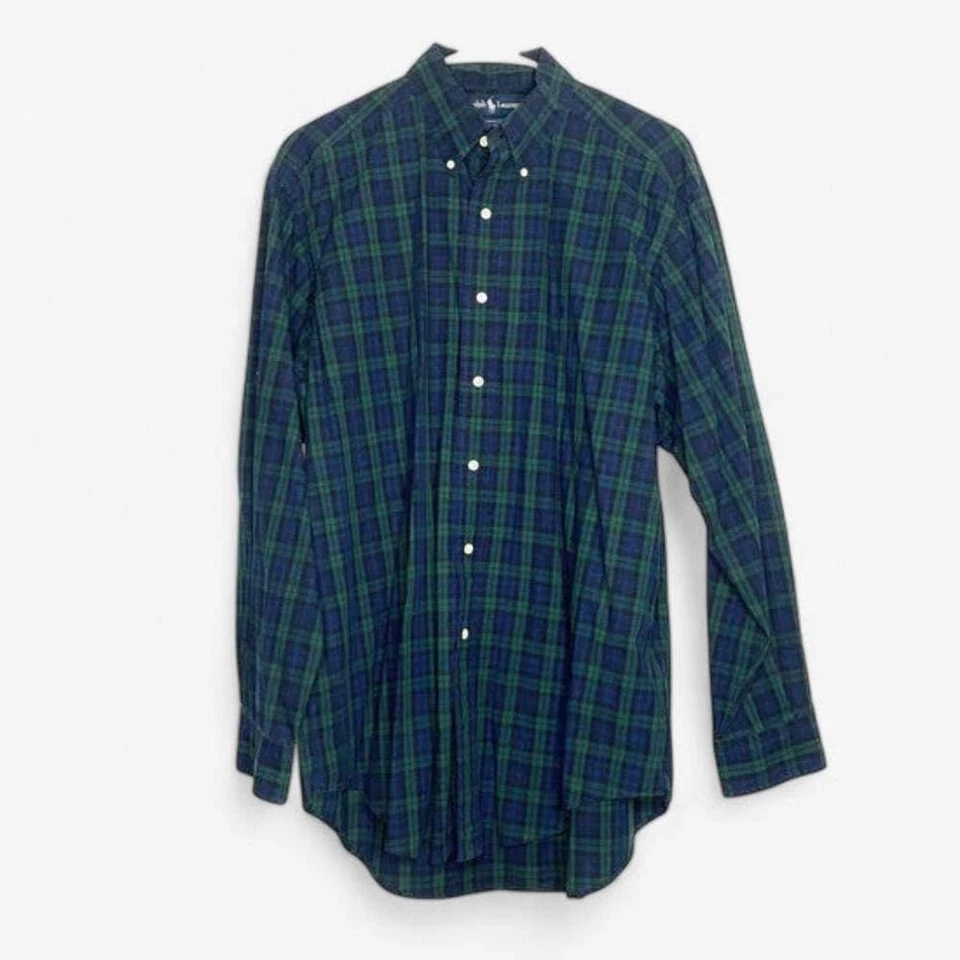 Camisa de vestir Ralph Lauren para hombre azul y verde a cuadros talla M