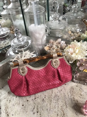 Sac à Main Elaine Turner En Paille Et Cuir Doré - Bandoulière Chaîne Bambou, Occasion En Excellent état, Taille Medium