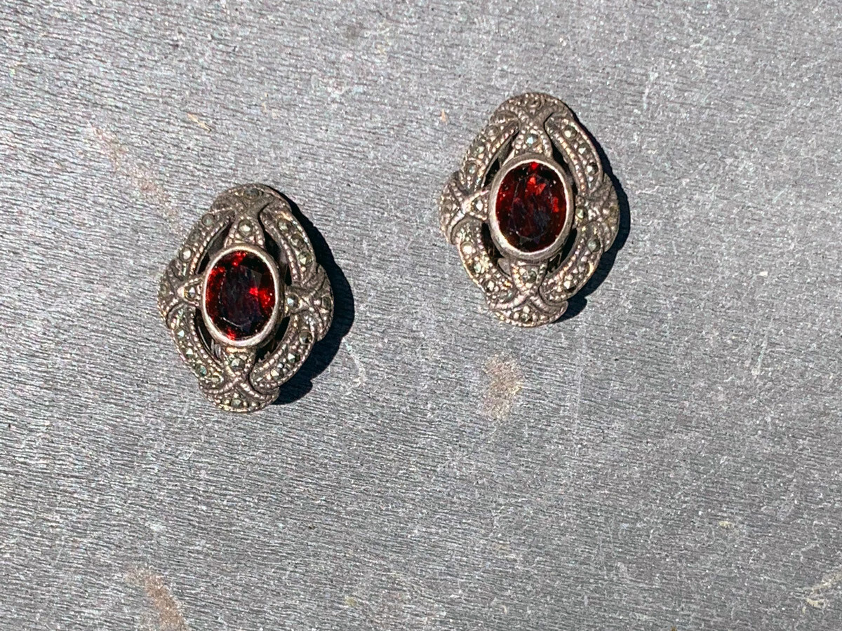 Dramatic Sterling Silver and Ruby-Toned Clip-on E… - image 1