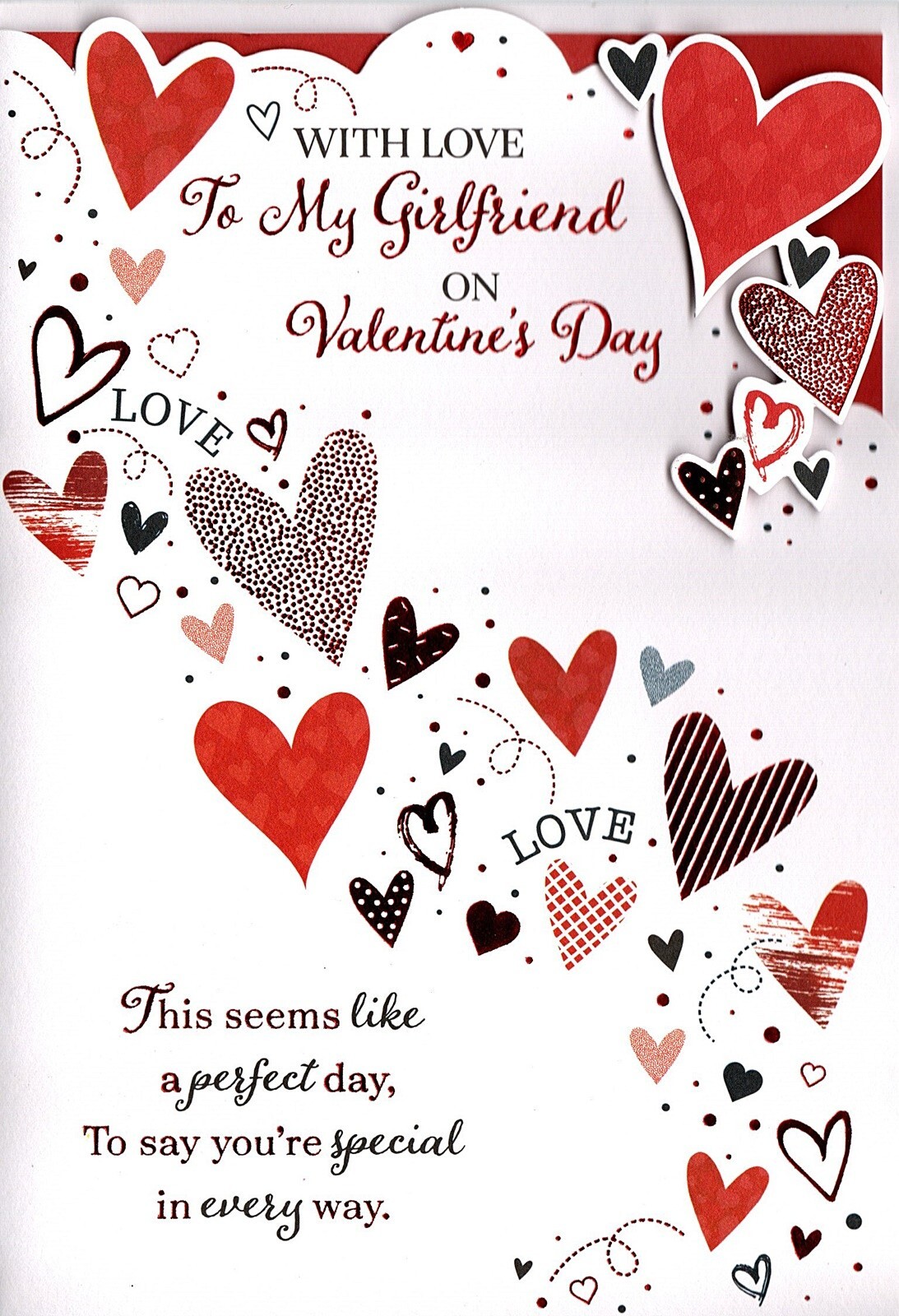 Happy Valentine's Day Card With Love to My Girlfriend Red Foil Hearts