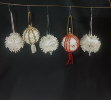 VTG Beaded Push Pin Handmade Christmas Ornaments. Lot of 5. Unique MCM Lot 2