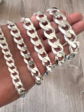 REAL 925 Solid CURB Sterling Silver Cuban Chain Necklace ITALY Diamond Cut