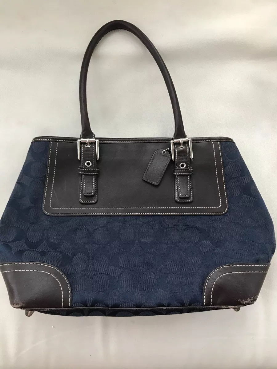 Authentic Large COACH Navy Blue Black Genuine Leather Top Double Handle  Shoulder Bag Hobo Boho Purse Handbag Vintage - Etsy