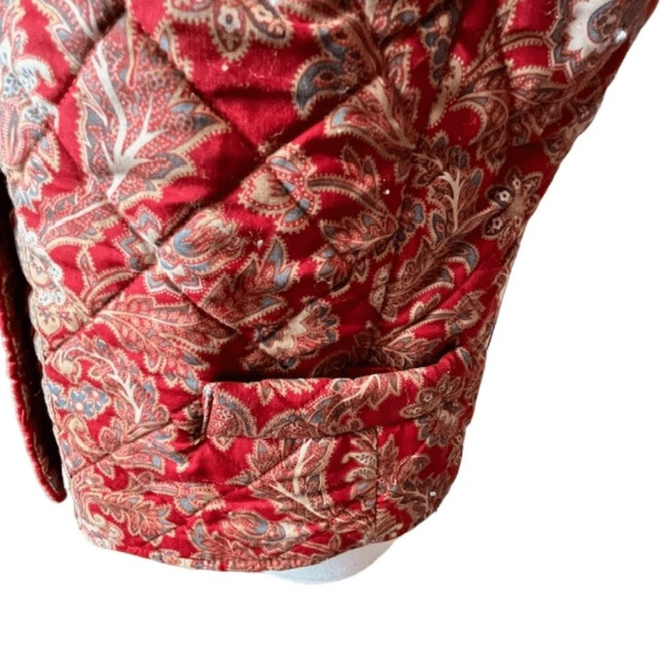Chaqueta Acolchada Vera Bradley Vintage Roja Aqua Dorado Firma Estampado Botones Pequeña Foto 4 de 4