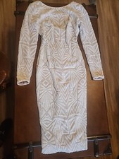 NEW Dress the Population Emery Bodycon Sheath Midi Dress White Nude - S 