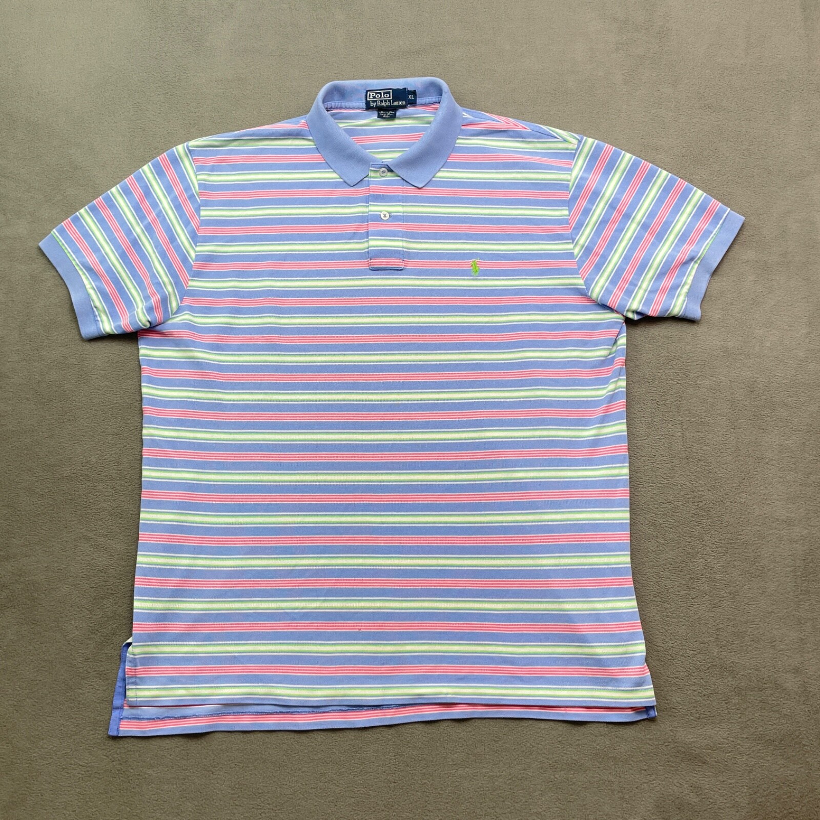 Polo Ralph Lauren vintage camicia uomo XL verde rosso blu righe pony preppy pima difetto