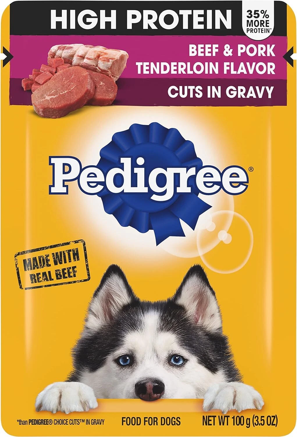 Pedigree High Protein Wet Dog Food Pouches, Beef and Pork Tenderloin Flavor Cuts